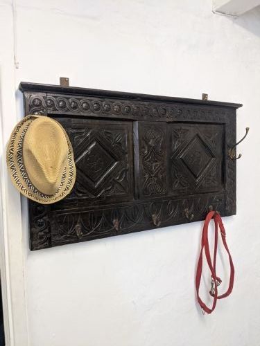 Antique Carved Oak Paneled Coat Hooks