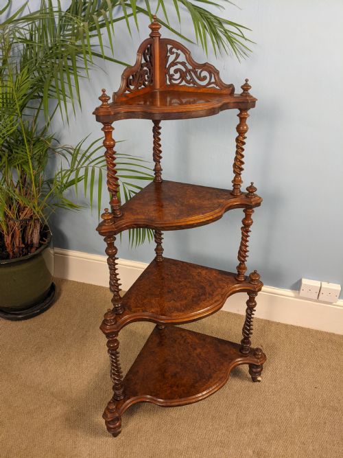 Victorian Figured Walnut Corner Whatnot