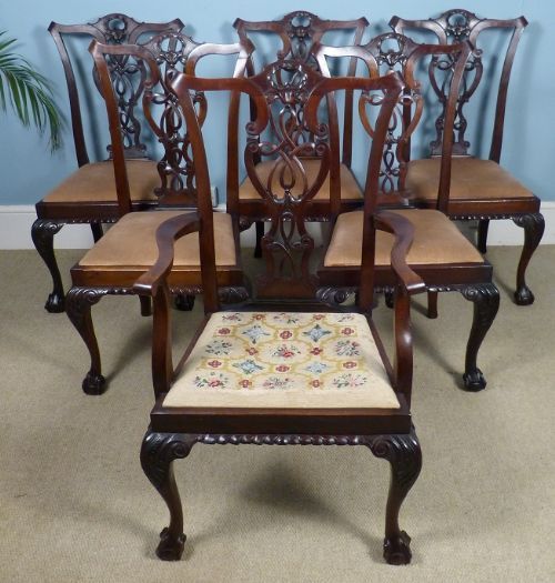 Set of Six  Carved Mahogany Chippendale Style Chairs