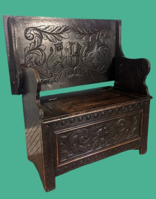 Carved Oak Monks Bench