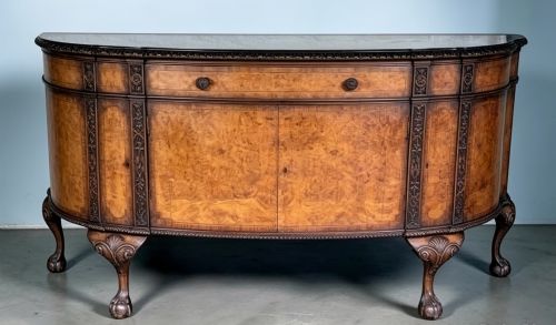 A  Burr Walnut Demi Lune Sideboard with 12 Piece Cutlery Set