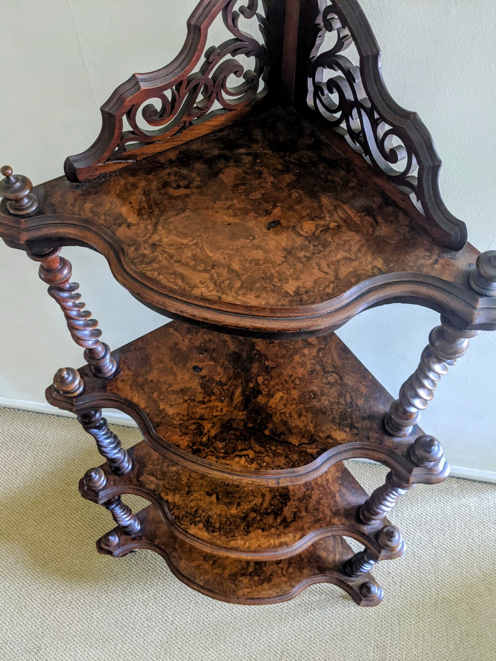 Victorian Figured walnut corner Whatnot View IV