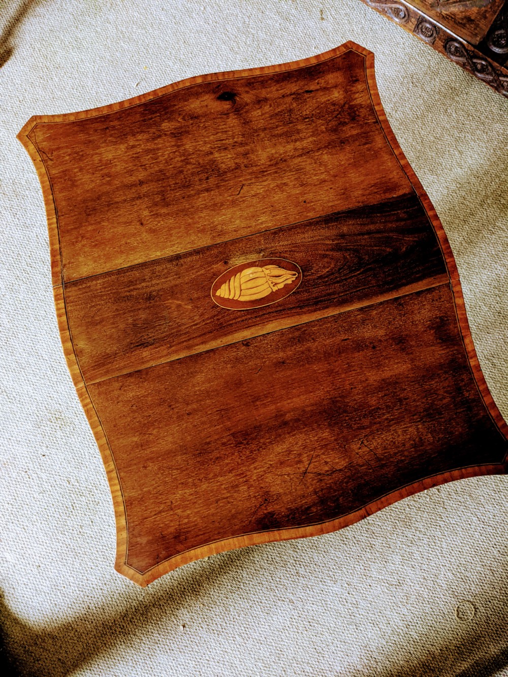 Edwardian Mahogany inlaid drop leaf table View V