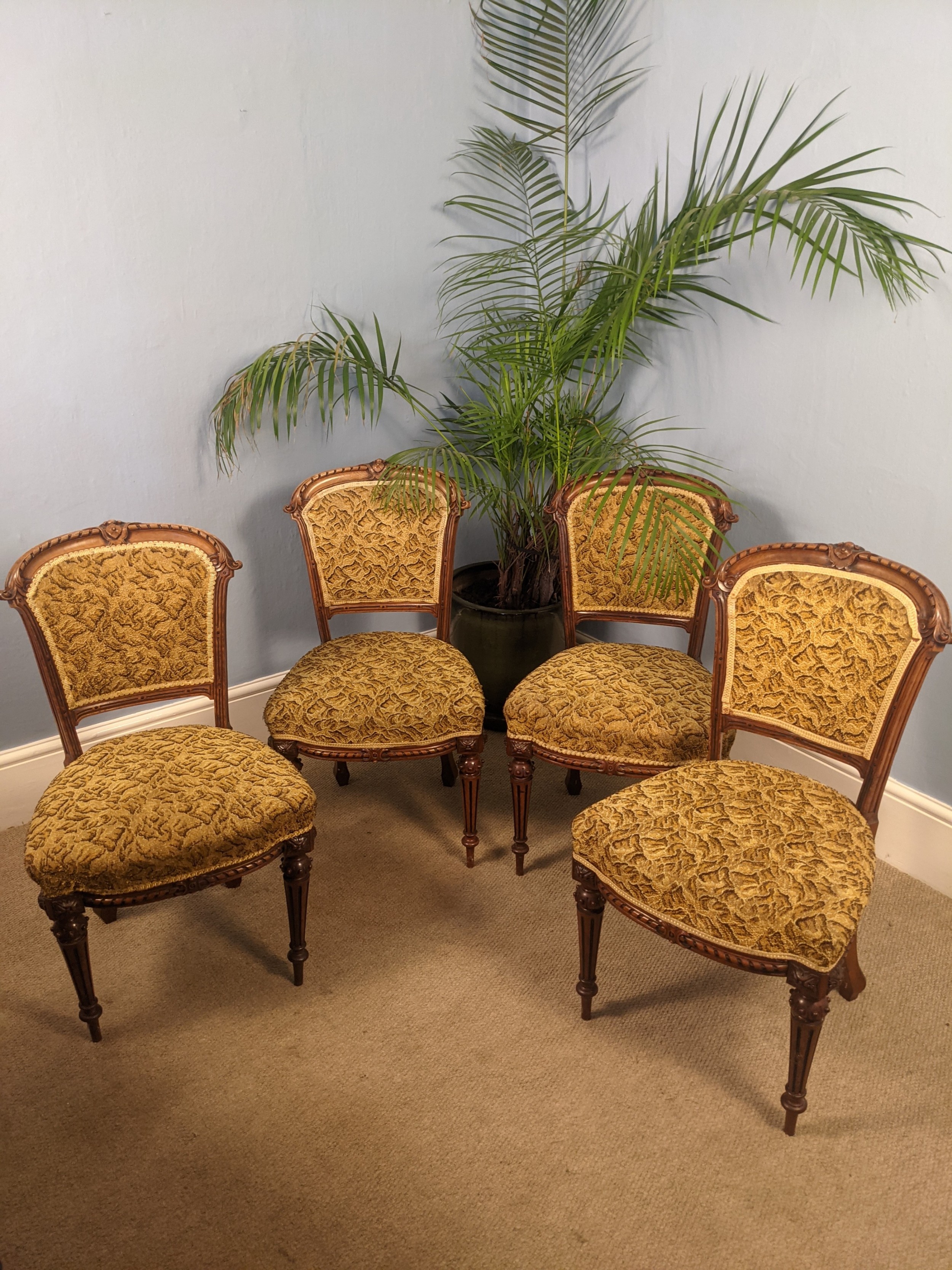 Set of four Victorian walnut dining chairs