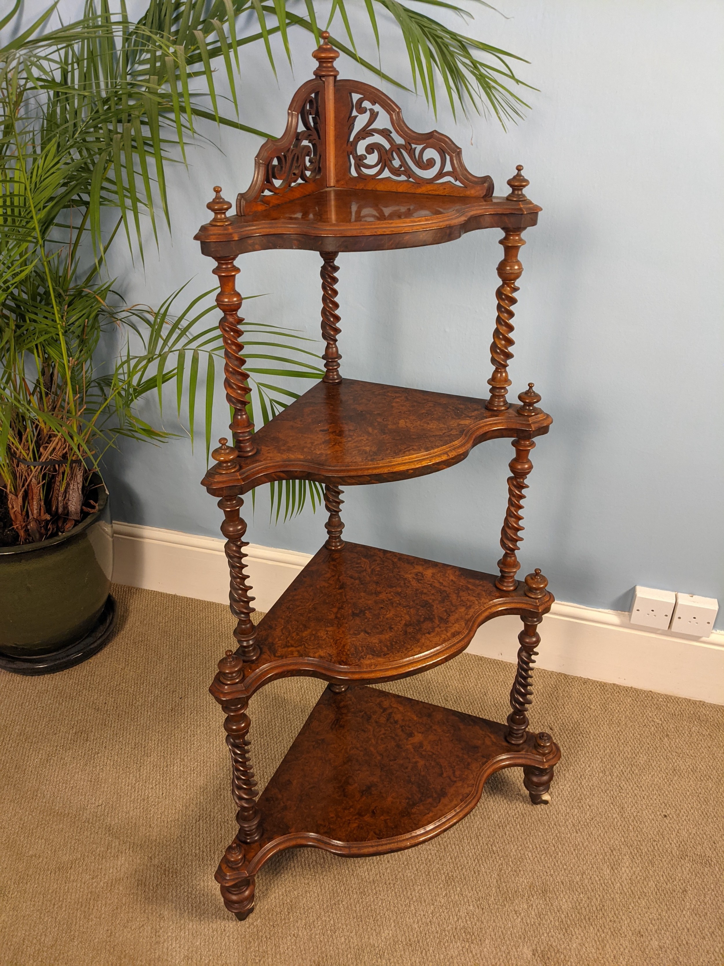 Victorian Figured walnut corner Whatnot