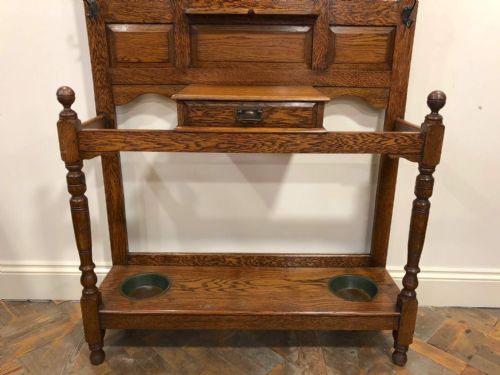fig 1. Antique Oak Mirror Back Hat and Coat Hall Stand