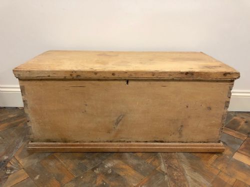 19th Century Antique Pine Storage Chest, Trunk or Blanket Box