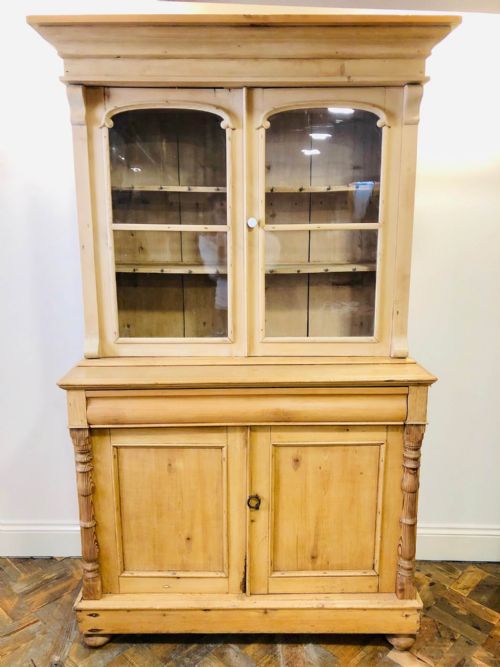 Victorian Pine Two Stage Cabinet or Dresser with Glazed Front