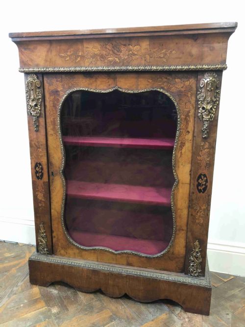 Beautiful 19th Century Inlaid Walnut Pier Cabinet with Glazed Front