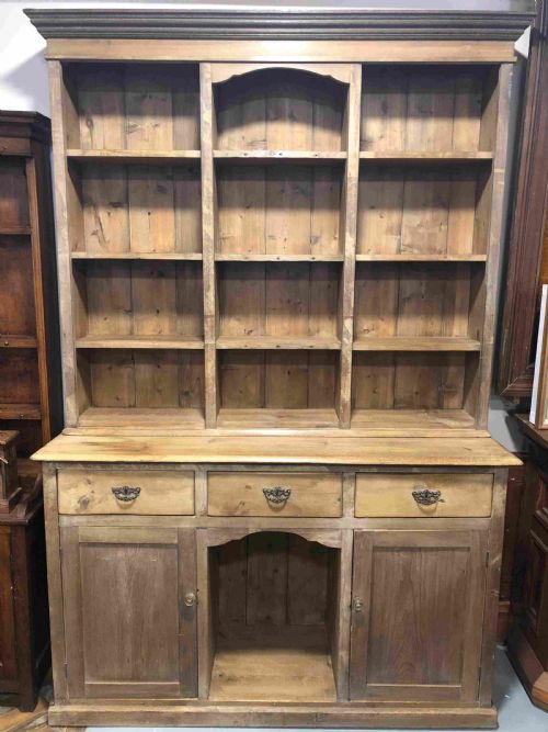 Large Pine Dresser with Cupboard Base and Compartment Rack Top