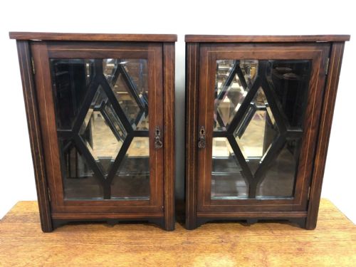 Pair of Edwardian Mahogany Glazed Front Cabinets with Mirrored Backs