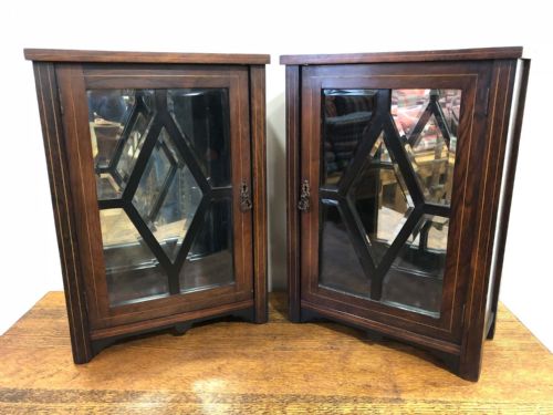 fig 1. Pair of Edwardian Mahogany Glazed Front Cabinets with Mirrored Backs