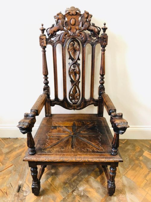fig 1. Heavily Carved 18th Century Throne Chair