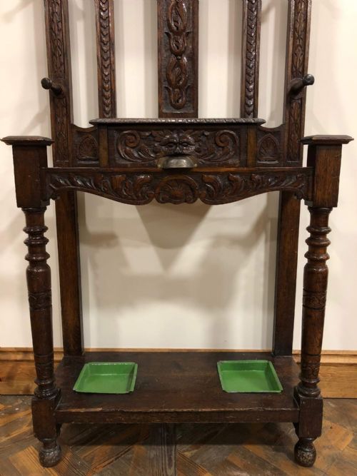 fig 1. Antique Heavily Carved Gothic Style Oak Hall Stand