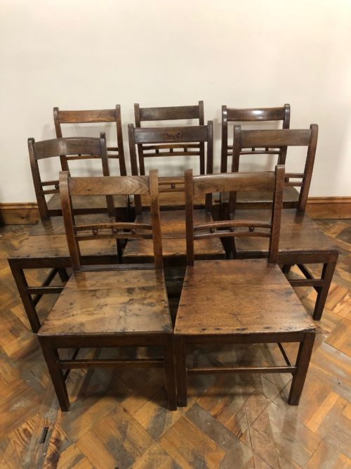 Harlequin Set of Eight Welsh Oak Ball and Rail Back Farmhouse Kitchen Chairs