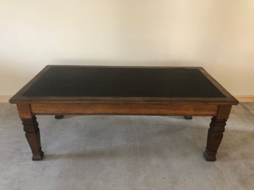 fig 1. Large Court House Oak Table with Inset Leather Top Dated 1923
