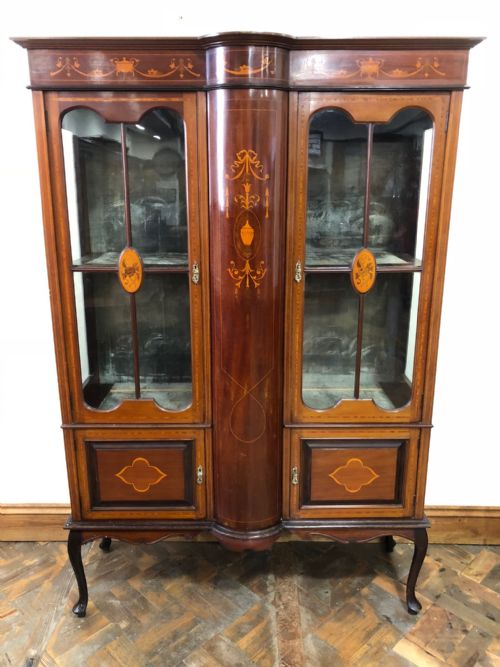 Edwardian Mahogany Inlaid Glass Display Cabinet