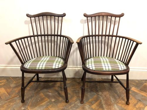 fig 1. Pair of Spindle Back Windsor Armchairs with Upholstered Seats