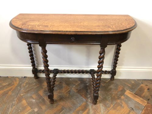 fig 1. Antique Oak Hall Table or D Table with Barley Twist Legs