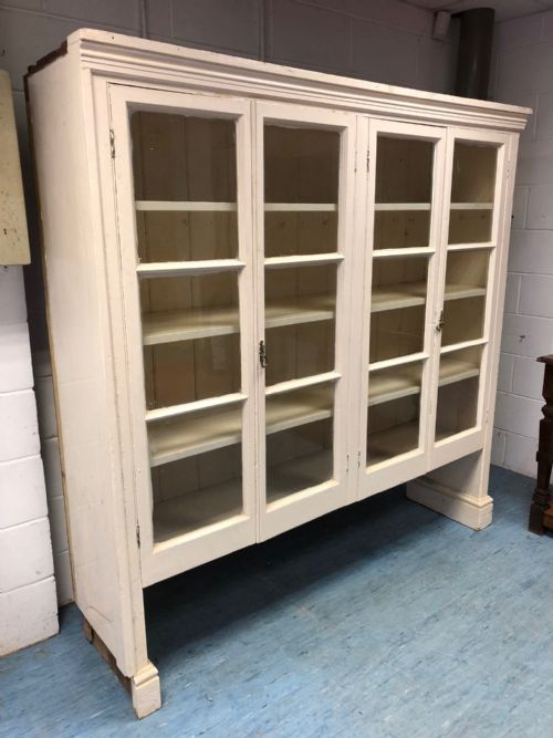 fig 1. Large White Painted Glazed Bookcase Cupboard