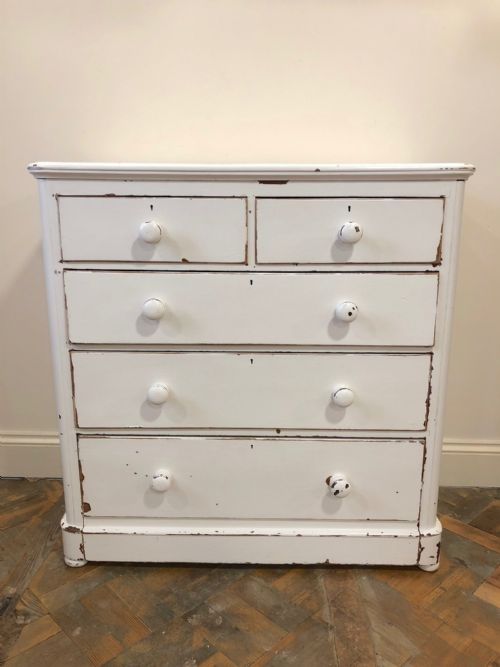 Late Victorian Distressed White Painted Chest of Drawers