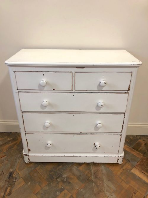 fig 1. Late Victorian Distressed White Painted Chest of Drawers