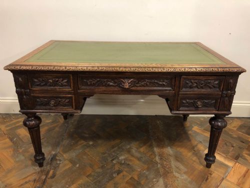 Oak Gothic Revival Carved Writing Desk