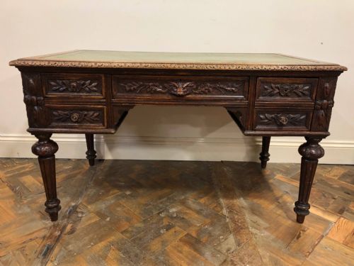 fig 1. Oak Gothic Revival Carved Writing Desk