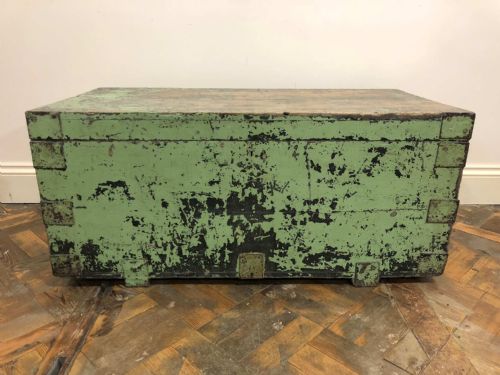 Metal Bound Distressed Painted Teak Sea Chest