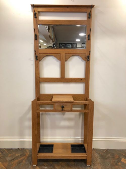 Light Oak Edwardian Hall Stand with Glove Box