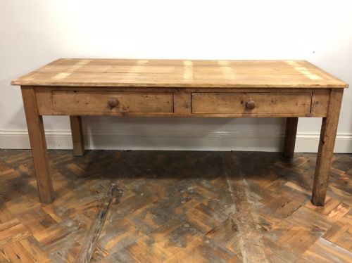 Large Scrub Top Pine Table with Two Drawers
