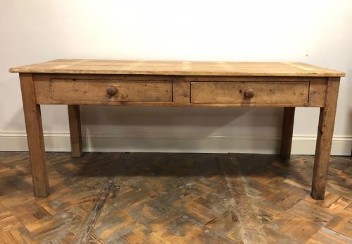 fig 1. Large Scrub Top Pine Table with Two Drawers