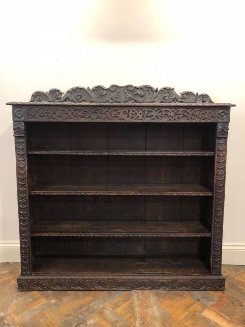 19th Century Gothic Style Carved Oak Bookcase