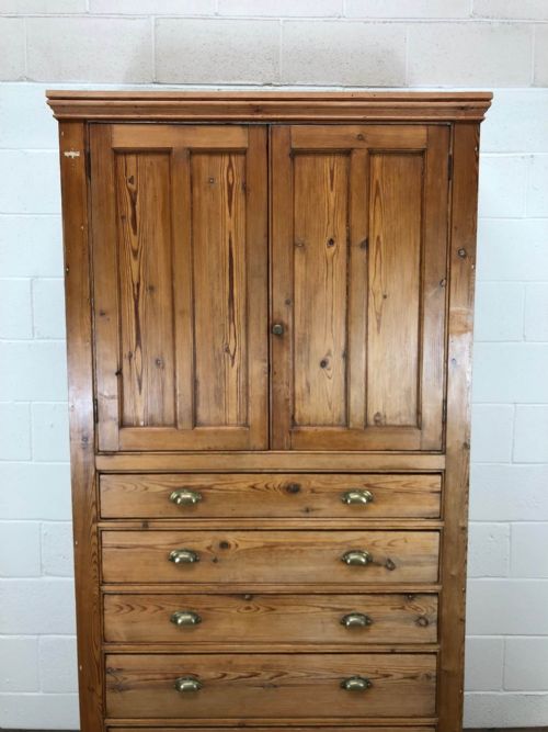 fig 1. Large Antique Pine Two Door Cupboard with Drawers