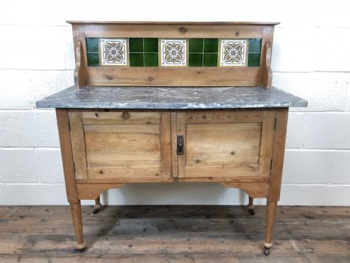 Late 19th Century Stripped Pine Washstand Cupboard with Marble Top