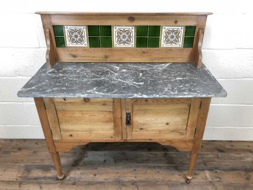 fig 1. Late 19th Century Stripped Pine Washstand Cupboard with Marble Top