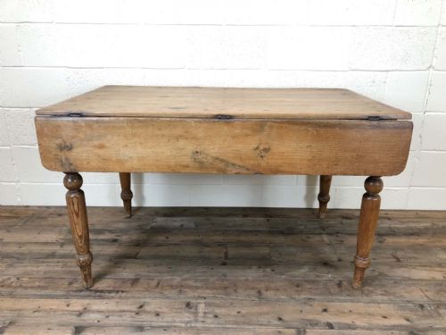 Antique Country Pine Farmhouse Table with Drop Leaf