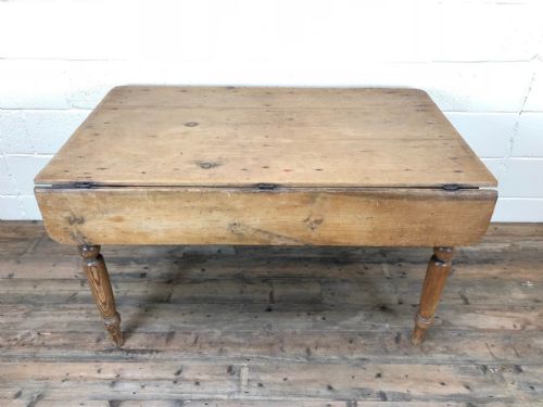 fig 1. Antique Country Pine Farmhouse Table with Drop Leaf