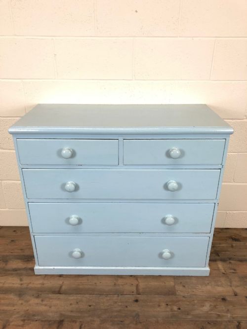 Blue Painted Victorian Pine Chest of Drawers