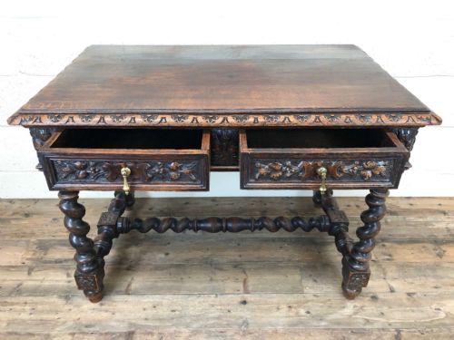 fig 1. Heavily Carved 19th Century Oak Two Drawer Table