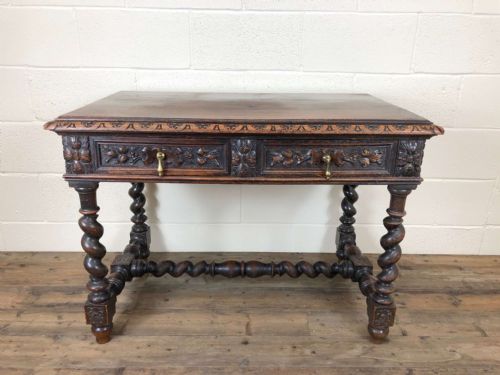 Heavily Carved 19th Century Oak Two Drawer Table