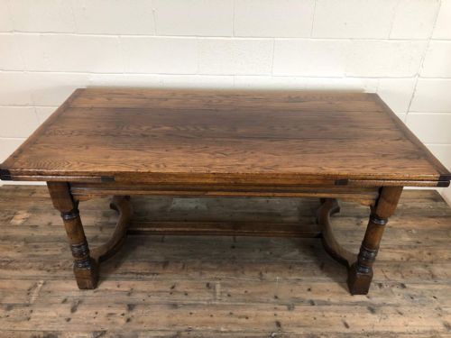 fig 1. Large Extendable Oak Refectory Style Monastic Table with Pull Out Drawer Leaves