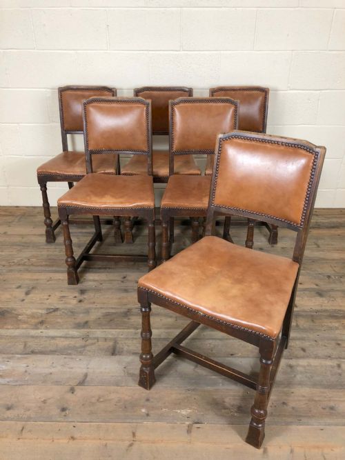 fig 1. Set of Six Brown Tan Leather Studded Chairs