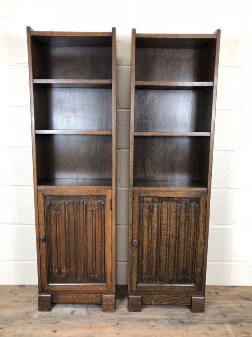 Pair of Early 20th Century Solid Oak Slim Bookcases