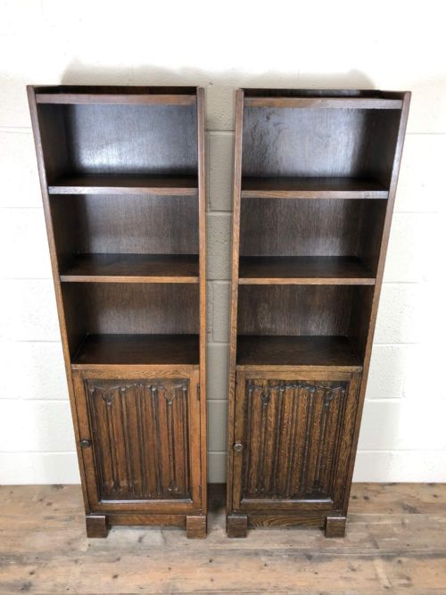 fig 1. Pair of Early 20th Century Solid Oak Slim Bookcases
