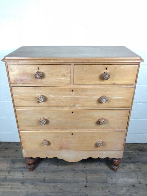 fig 1. Large 19th Century Victorian Stripped Pine Chest of Drawers