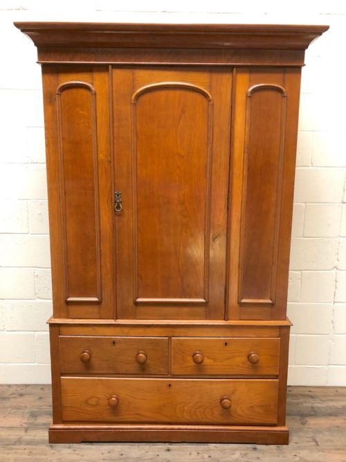 Late Victorian Large Oak Wardrobe on Drawer Base