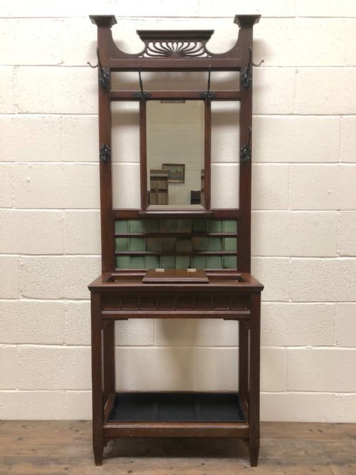 Edwardian Mahogany Hat and Coat Hall Stand with Mirror Back