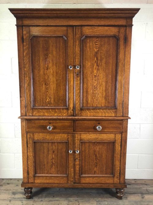 Welsh Oak Linen Press with Victorian Glass Handles