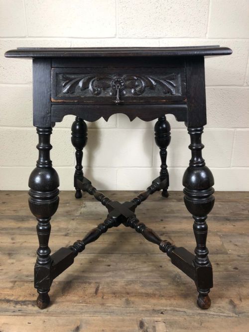 fig 1. Carved Oak Side Table with Drawer